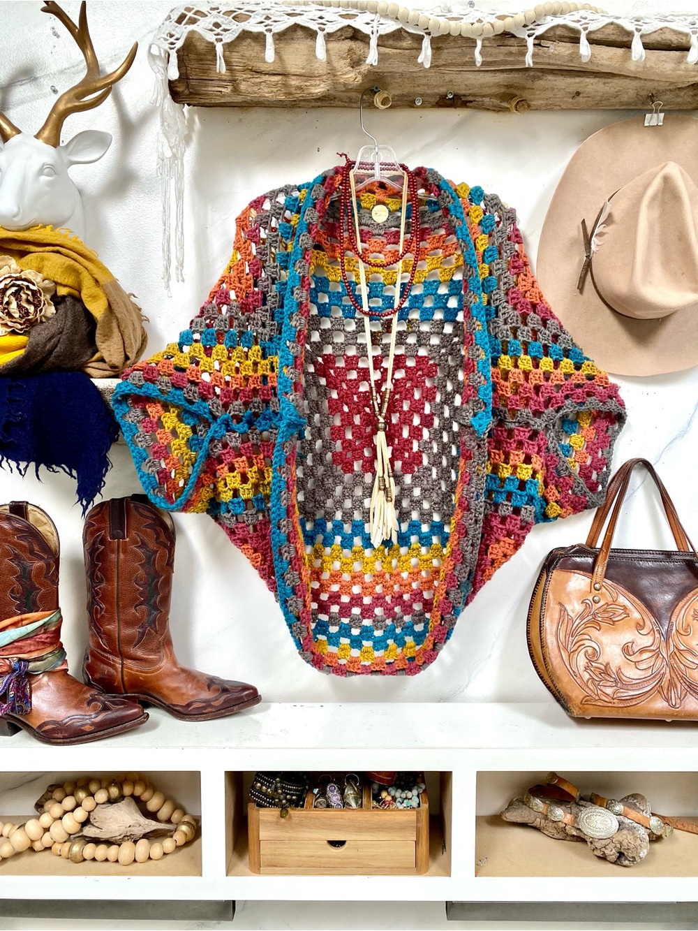 Boho Multicolor Crochet Open Cardigan Sweater - Brand